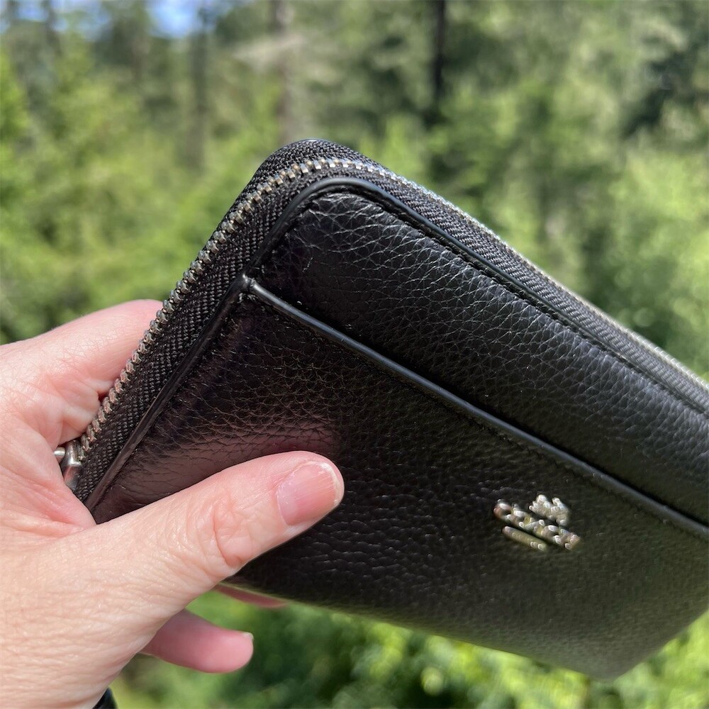 COACH Long Zip-Around Black Pebble Leather Wallet with Strap & Silver Hardware - Picture 11 of 13